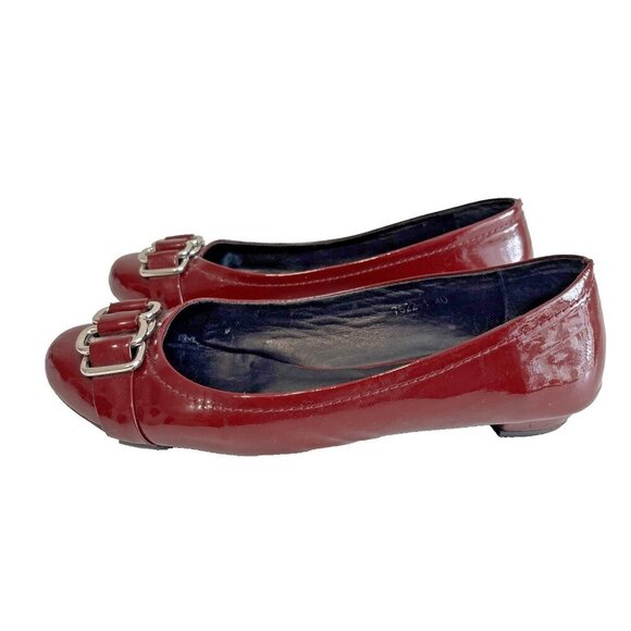MIU MIU Burgundy Patent Leather Ballet Flats Silver Buckle Accent Women's Sz 40 - Picture 8 of 16